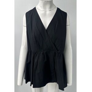 Tibi black sleeveless v neck flare bottom faux wrap top size 12